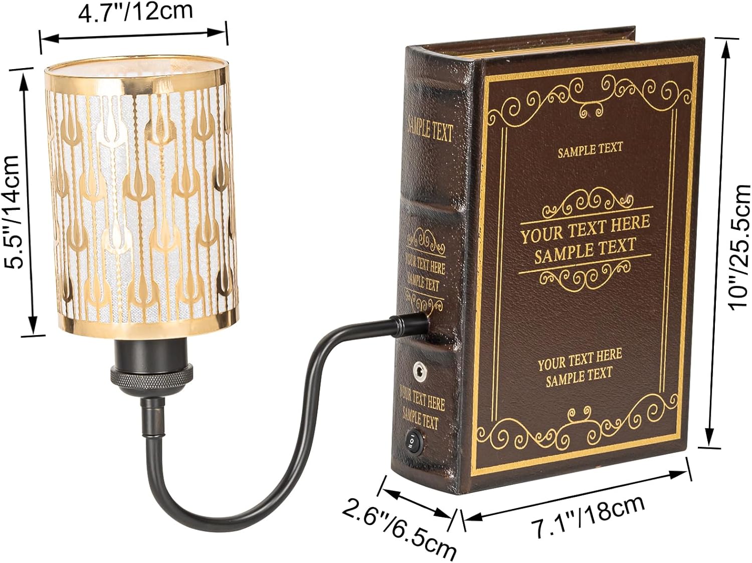 Kiven Cordless Bookshelf Lamp, Rechargeable Bookcase Lighting with Iron Lampshade, Farmhouse Decorative Bookend, Cordless Table Lamp for Bedside Bookshelf Cabinet Home Decor DZ0472