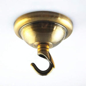 Antique bronze ceiling canopy hook for hanging pendant lights. Vintage style light base, ceiling rose with hook ring.