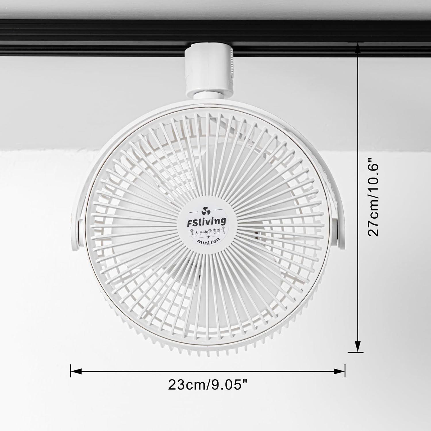 Kiven White Track Ceiling Mini Fan With Button H-Type Track Mount Adjustable Angle Simple Vintage Design For Kitchen Home Plant Shelf
