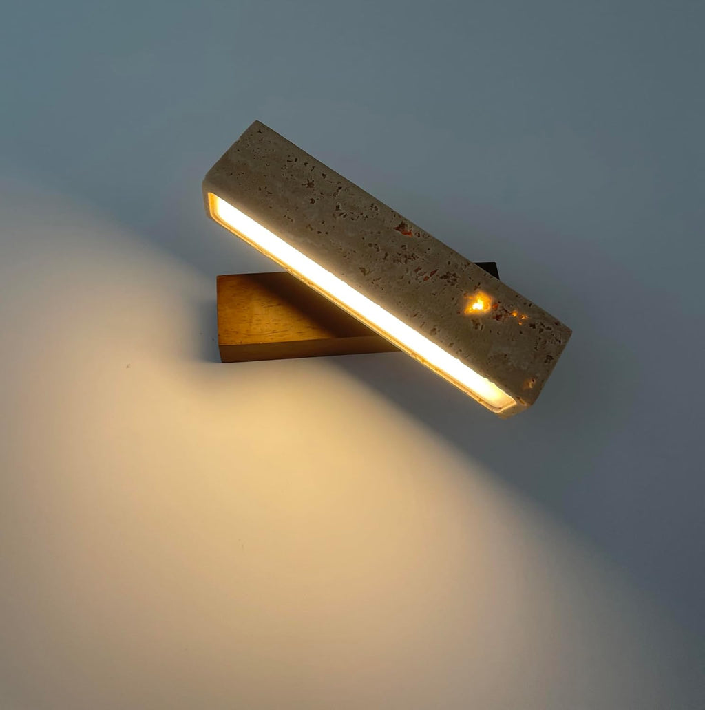 Kiven Rectangular Swivel Wall Sconce - Stone & Walnut 5.9ft Plug Cord 3000K Warm Lighting Vintage Lamp for Kitchen & Entryway