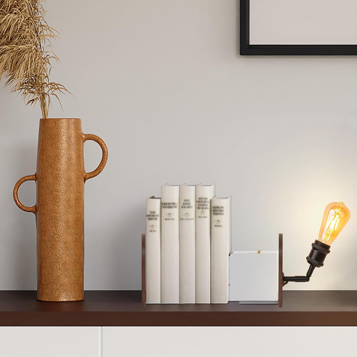 Kiven Wooden Decorative Bookend with E26 Socket, Nordic Table Lamps, Modern Bookshelf Lamp with 5.9 Plug in Cord for Office Home Decor Bookshelf Booknook