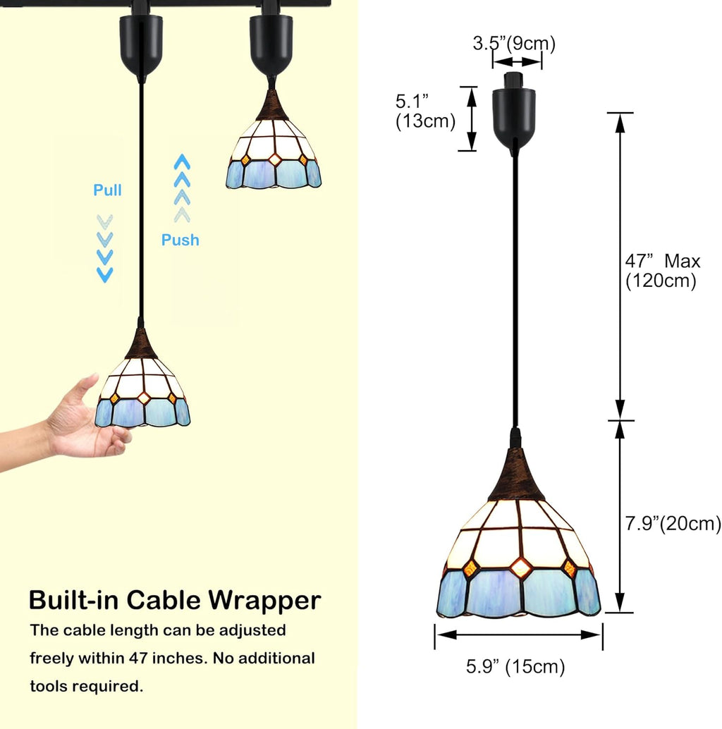 Kiven H-Type Track Lighting Light Fixture,3 Light Baroque Halo Track Pendant Light with Built-in Cable Wrapper and Glass Lampshade, Adjustable Length for Kitchen Island Shop Bedroom
