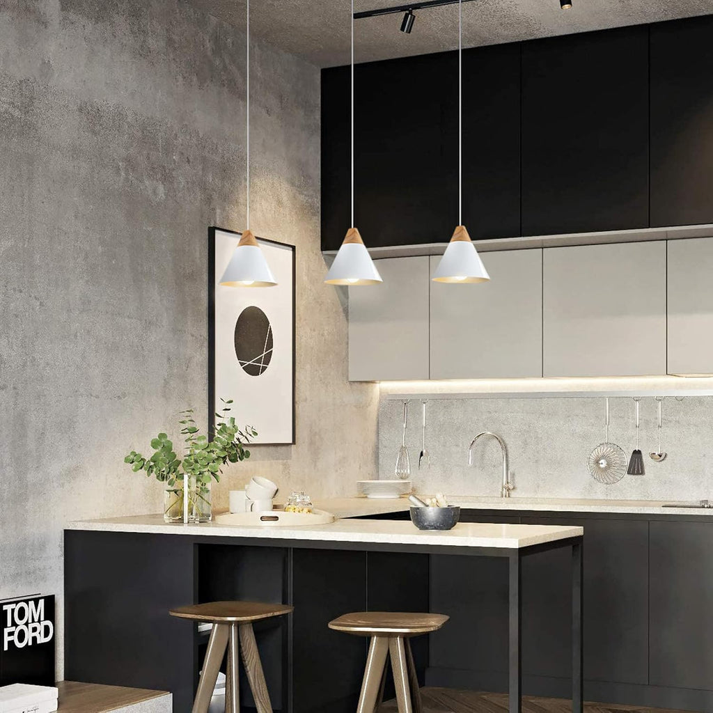 H-Type Track Pendant Lighting White Scandinavian Style Pendant Lights for Kitchen, Dining Room, Bedroom Modern Wood and Aluminum Light(Bulb & Track Rail NOT included)
