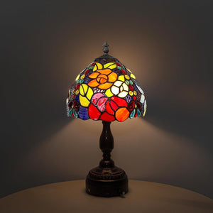 Kiven Tiffany-style cordless table lamp with pink glass lampshade, for bedside reading, dimmable desk lamp for home decor.