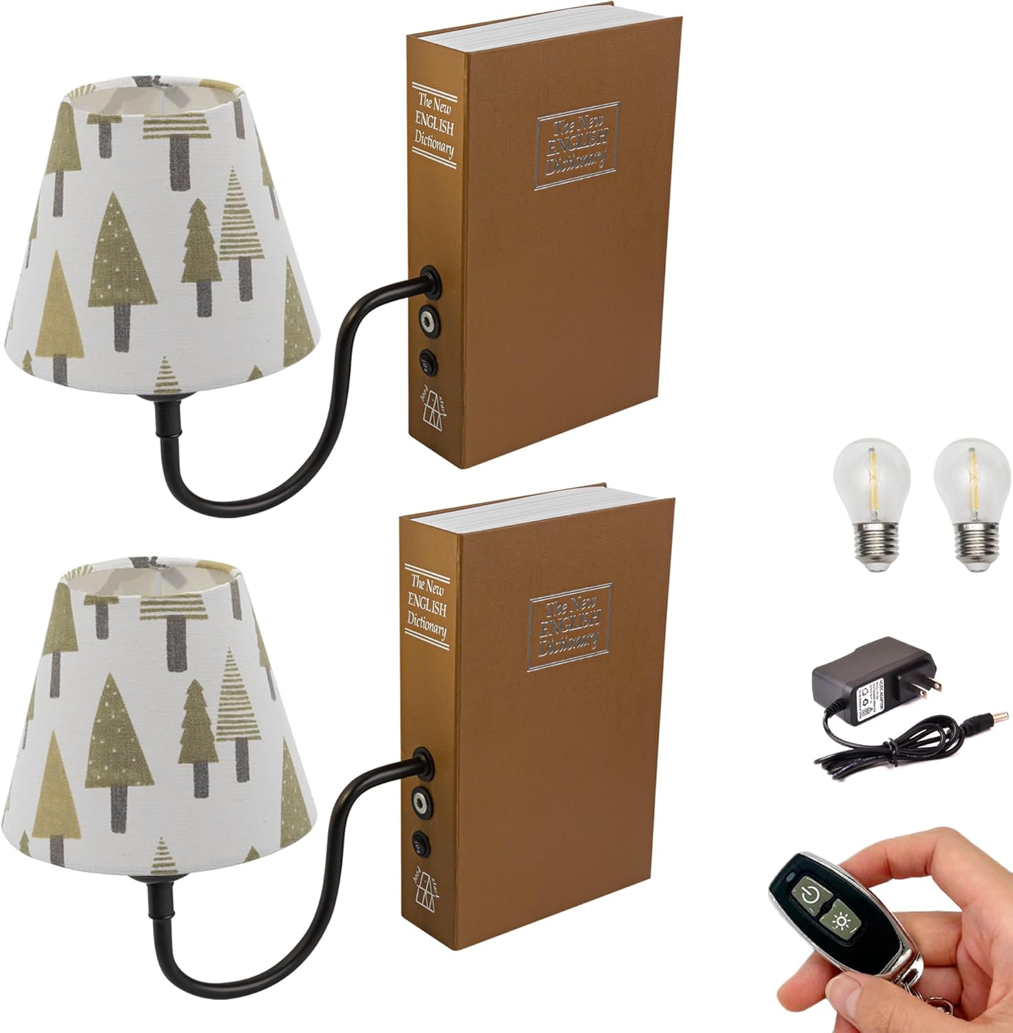 Kiven Cordless Table Lamp, Set of 2 Rechargeable Bookshelf Lamp with Gray Fabric Lampshade, Farmhouse Decorative Bookend, Cordless Lamp for Office Home Decor Bedside Bookshelf