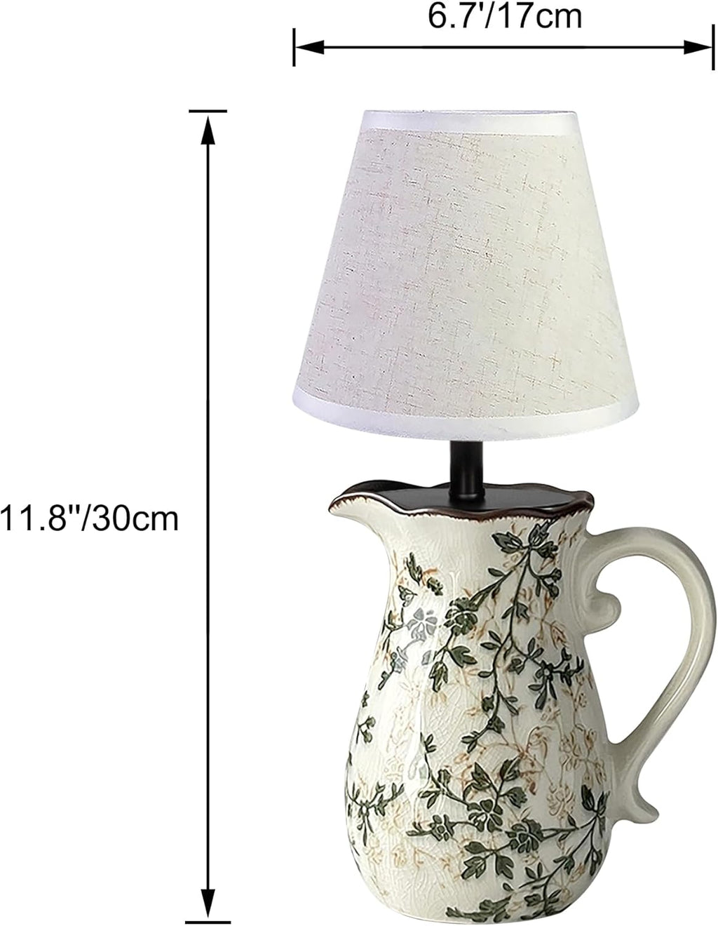 Kiven Cordless Table Lamp, Dimmable LED Vase Lamps with Fabric Lampshade, Classic Cottage Ambient Light, 1-Light Rechargeable Nightstand Lamp for Office Bookcase Bedside TD1003