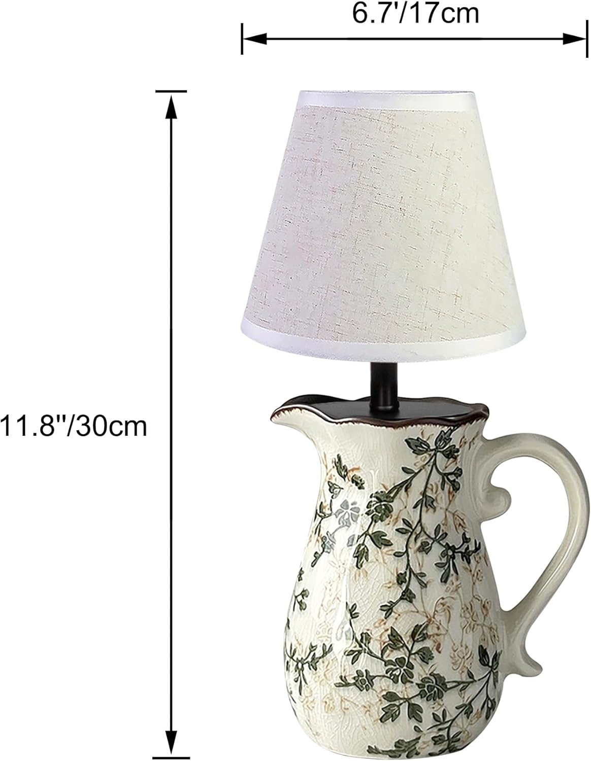 Kiven Cordless Table Lamp, Dimmable LED Vase Lamps with Fabric Lampshade, Classic Cottage Ambient Light, 1-Light Rechargeable Nightstand Lamp for Office Bookcase Bedside TD1003