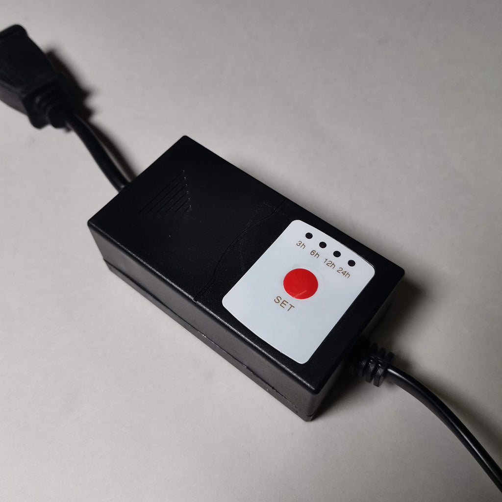 Black track lighting live end power kit with timer settings for track lighting.