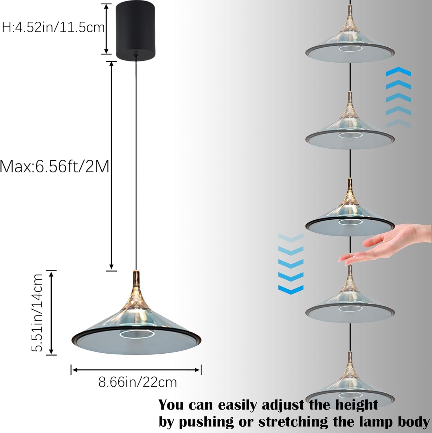 Adjustable Height Track Pendant Lightings H-Type Retractable Lift Light by Remote Control with Stepless Dimming - Indoor Island Light - Acrylic Cover, Sky Blue