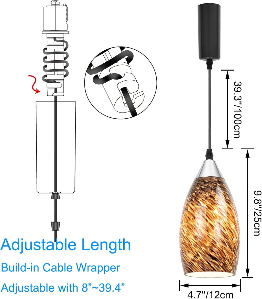Kiven H-Type Track Lighting Pendants Adjustable Height,Farmhouse h Track Pendant Lights with Brown Glass Lampshade,Decorative Track Lighting Fixture for Kitchen Island Hallway, 3-Light