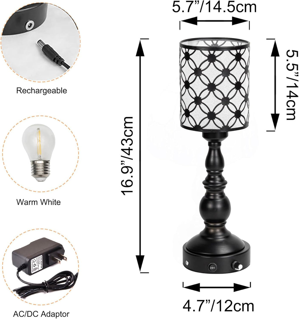Kiven Cordless Table Lamp,Dimmable Rustic Farmhouse Bedside Desk Lamps with Metal Lampshade,2700K Warm White, Rechargeable Nightstand Lamp for Office Home Decor Bedside DZ0473