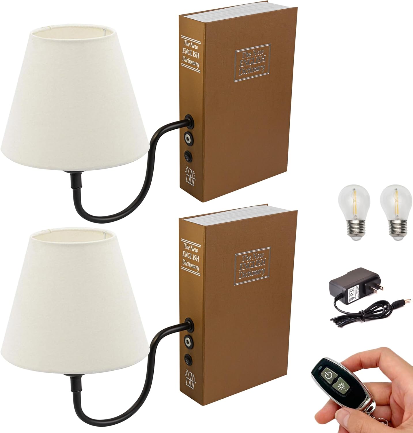 Kiven Cordless Table Lamp, Set of 2 Rechargeable Bookshelf Lamp with Gray Fabric Lampshade, Farmhouse Decorative Bookend, Cordless Lamp for Office Home Decor Bedside Bookshelf
