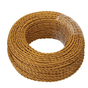 Gold vintage style twisted fabric covered lamp cord for pendants, fans, and small appliances. 18 gauge copper conductors.