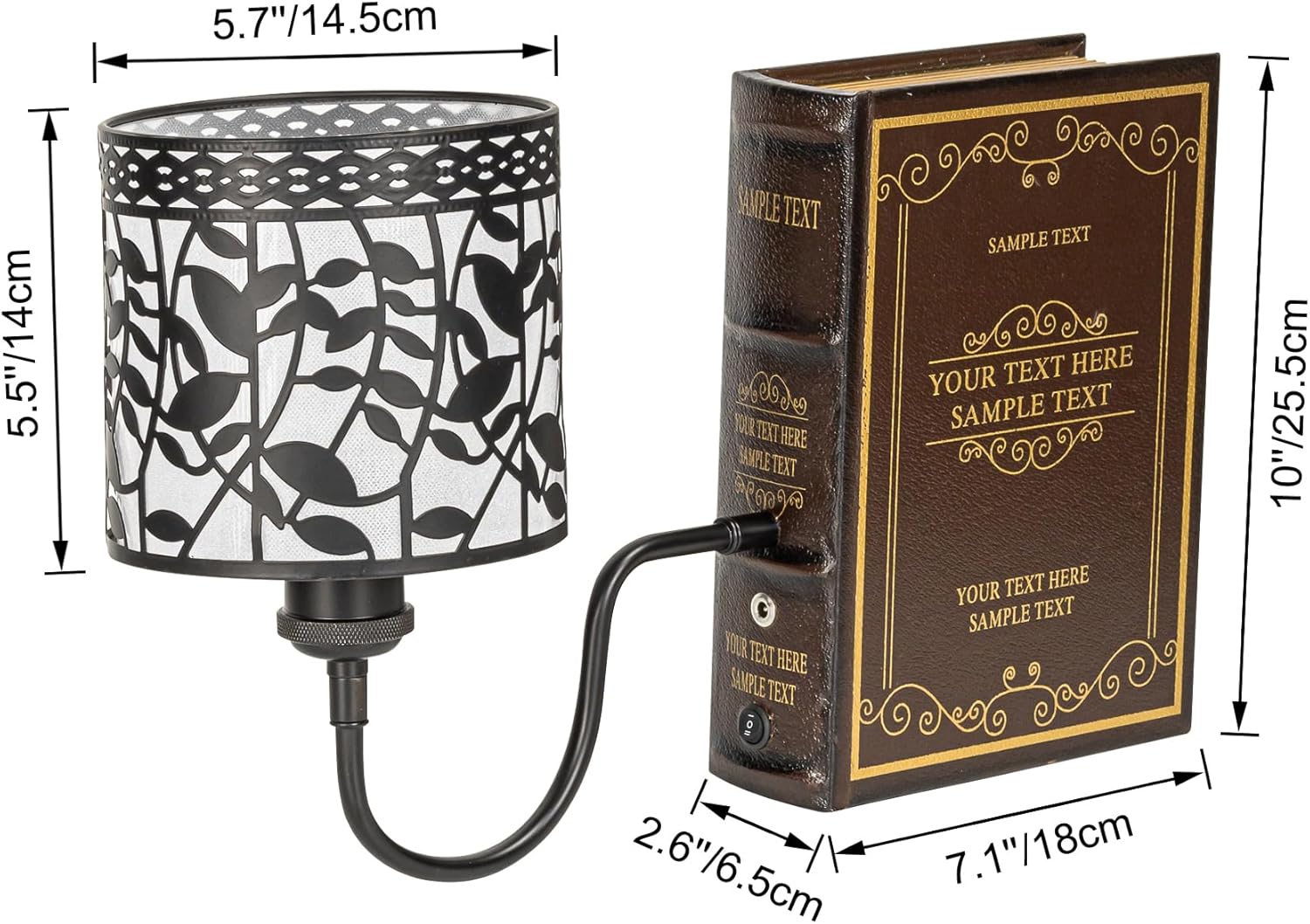 Kiven Cordless Bookshelf Lamp, Rechargeable Bookcase Lighting with Iron Lampshade, Farmhouse Decorative Bookend, Cordless Table Lamp for Bedside Bookshelf Cabinet Home Decor DZ0475
