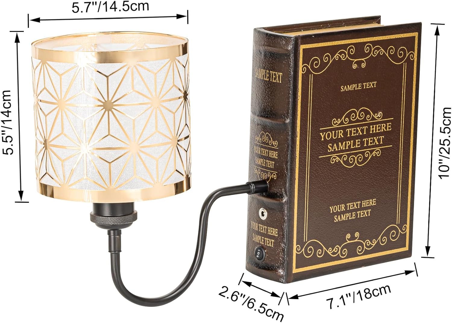 Kiven Cordless Bookshelf Lamp, Rechargeable Bookcase Lighting with Iron Lampshade, Farmhouse Decorative Bookend, Cordless Table Lamp for Bedside Bookshelf Cabinet Home Decor DZ0476-D