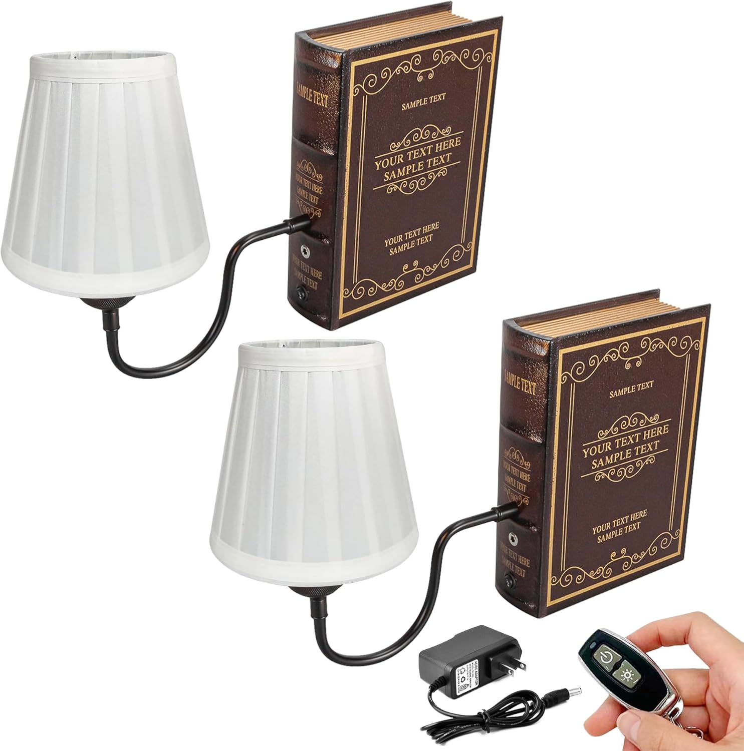 Kiven Cordless Bookshelf Lamp, Set of 2 Rechargeable Bookcase Lighting with Pink Fabric Lampshade, Farmhouse Decorative Bookend, Cordless Table Lamp for Bedside Bookshelf Home Decor