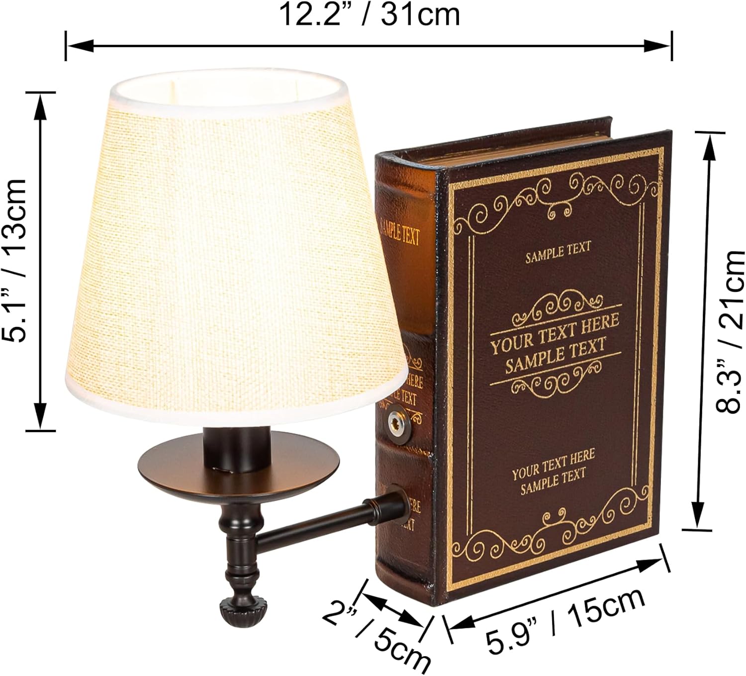Kiven Cordless Bookshelf Lamp, 1-Light Rechargeable Book Shelf Lamps 2700K Warm White, Farmhouse Decorative Bookend with Fabric Lampshade, Cordless Table Lamps for Bedside Shelf Home Decor Office