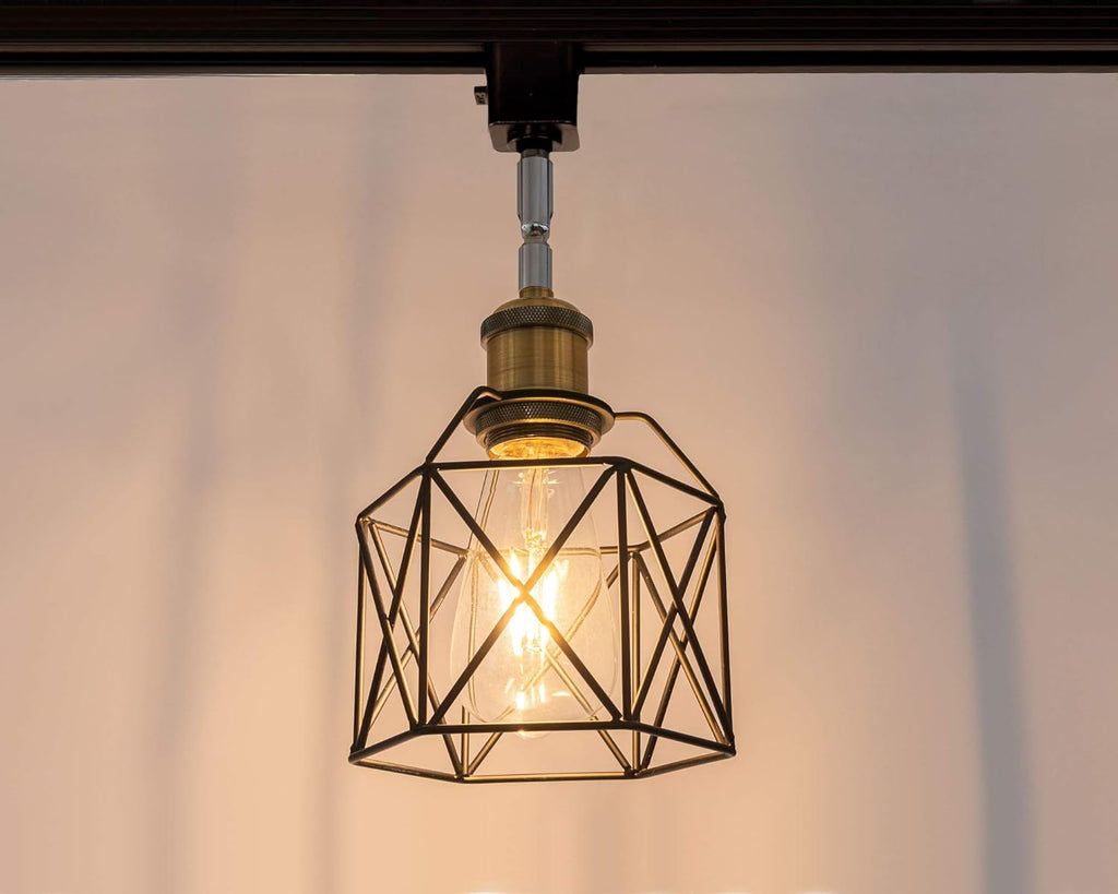 Kiven Industrial Track Head Lighting, Flexibly Rotatable Light Head with Black Metal Cage Shade,Dimmable H-Type Track Light for Kitchen Dining Room Bedroom Hallway or Bar,3-Light
