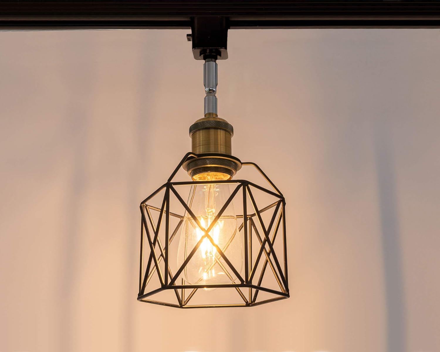 Kiven Industrial Track Head Lighting, Flexibly Rotatable Light Head with Black Metal Cage Shade,Dimmable H-Type Track Light for Kitchen Dining Room Bedroom Hallway or Bar,3-Light