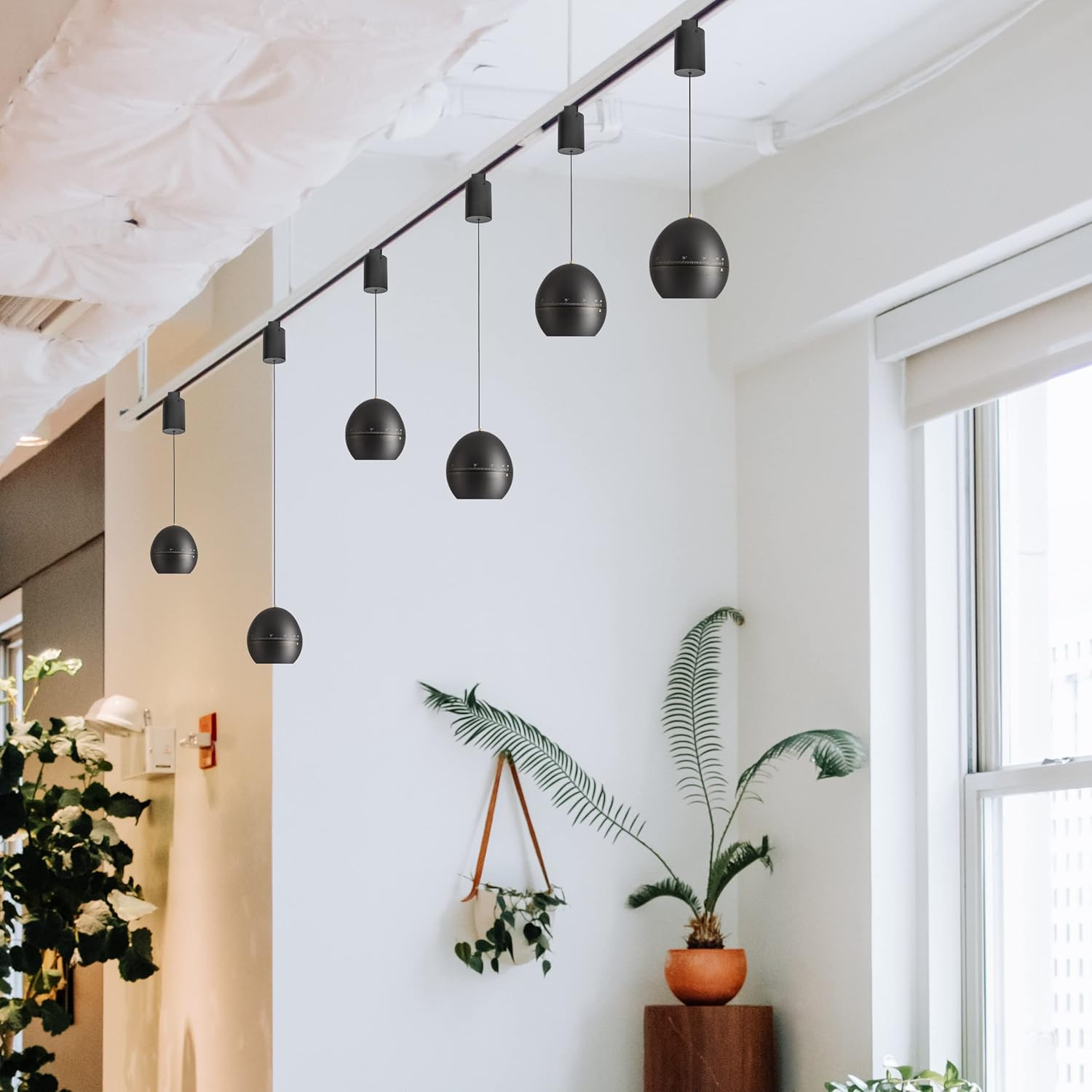 Kiven 7W Zoomable Track Pendant Light H-Type Retractable Lift Droplight with Aluminum Globe Shade Focusable Spotlight Indoor Island Light Adjustable Length Lamp for Decor,Black - 3 Pack