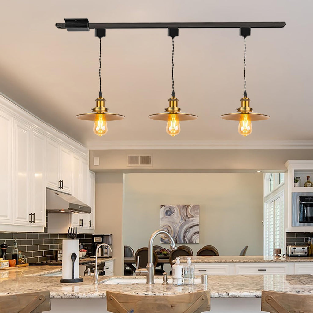 Kiven H-Type Track Lighting, 1-Light Modern H Track Light Pedant with Metal Lampshadefor Kitchen Island Cafe Bedroom, Cord length 39.4",Gold Finish