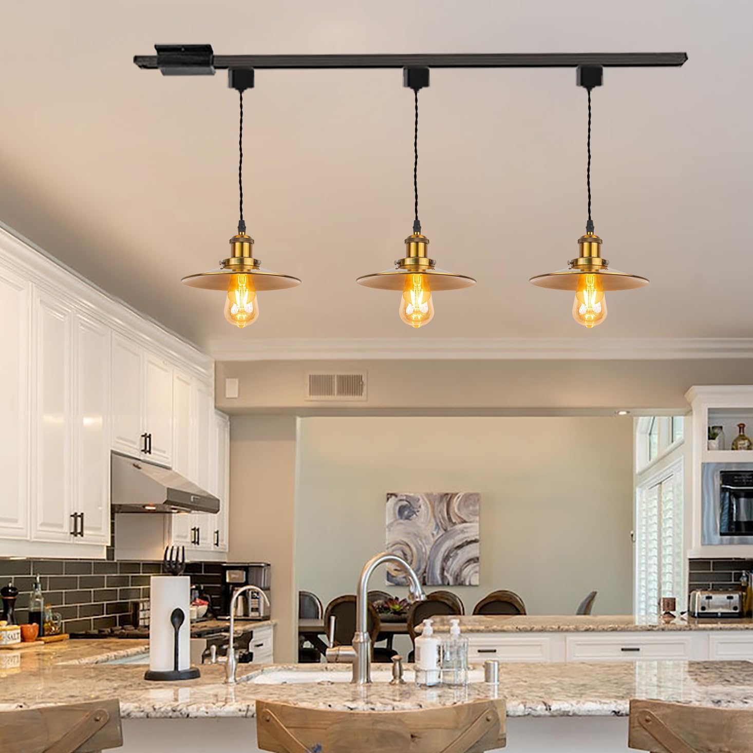 Kiven H-Type Track Lighting, 1-Light Modern H Track Light Pedant with Metal Lampshadefor Kitchen Island Cafe Bedroom, Cord length 39.4",Gold Finish