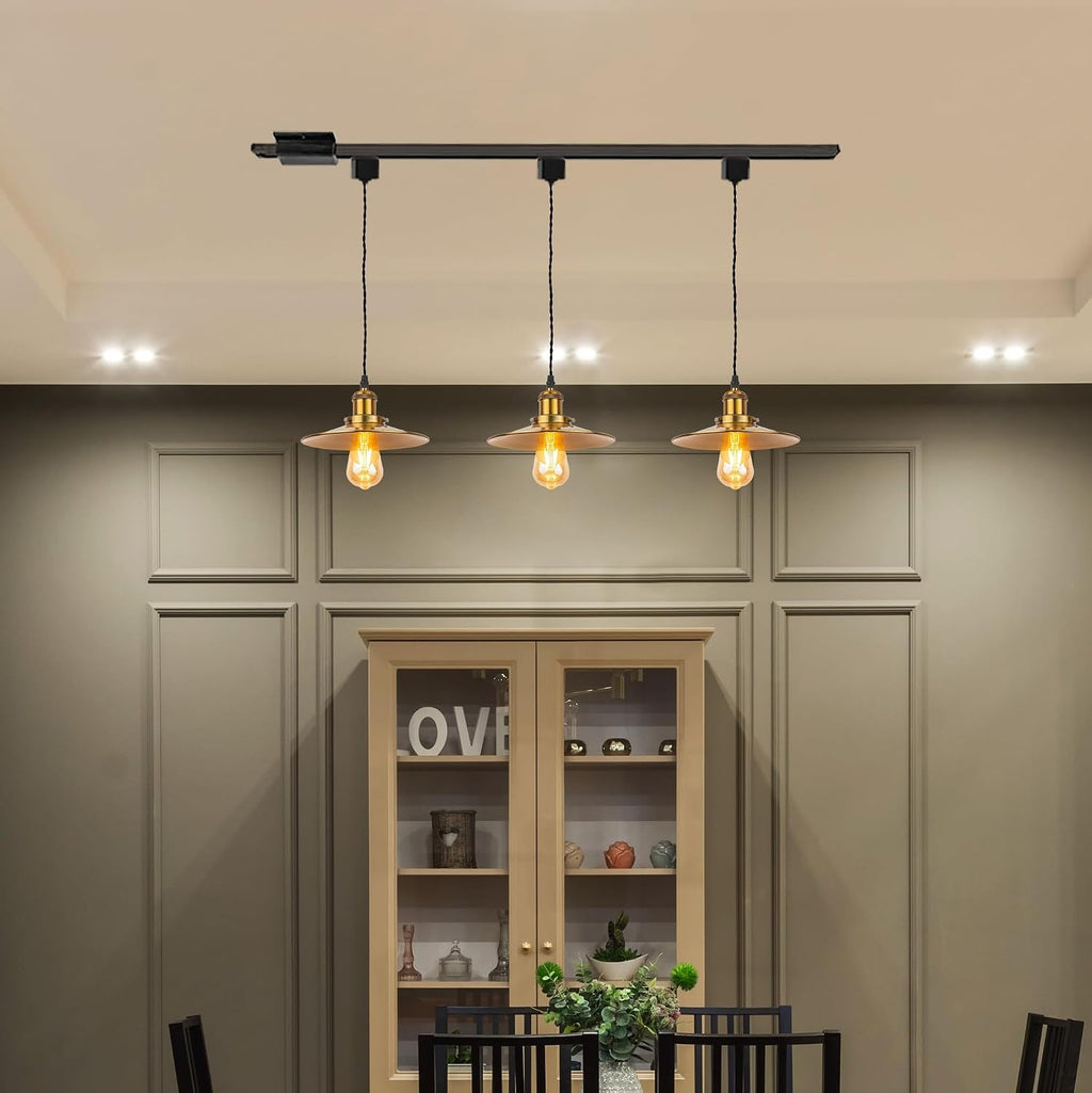 Kiven H-Type Track Lighting, 1-Light Modern H Track Light Pedant with Metal Lampshadefor Kitchen Island Cafe Bedroom, Cord length 39.4",Gold Finish