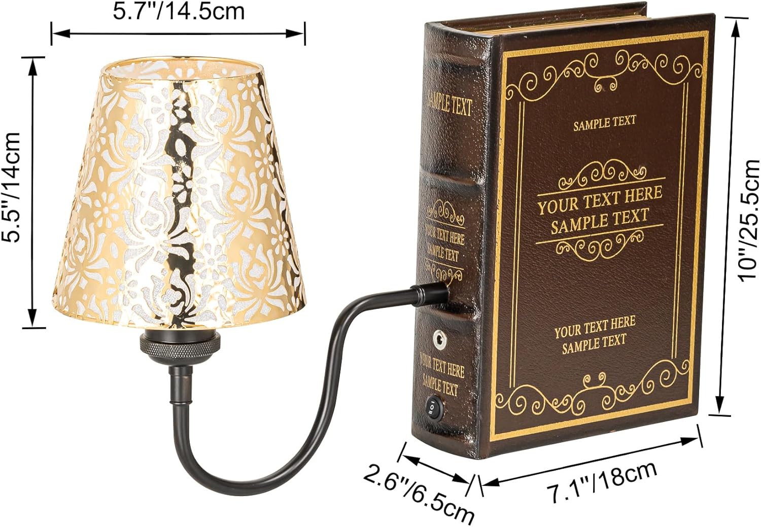 Kiven Cordless Bookshelf Lamp, Rechargeable Bookcase Lighting with Iron Lampshade, Farmhouse Decorative Bookend, Cordless Table Lamp for Bedside Bookshelf Cabinet Home Decor DZ0482