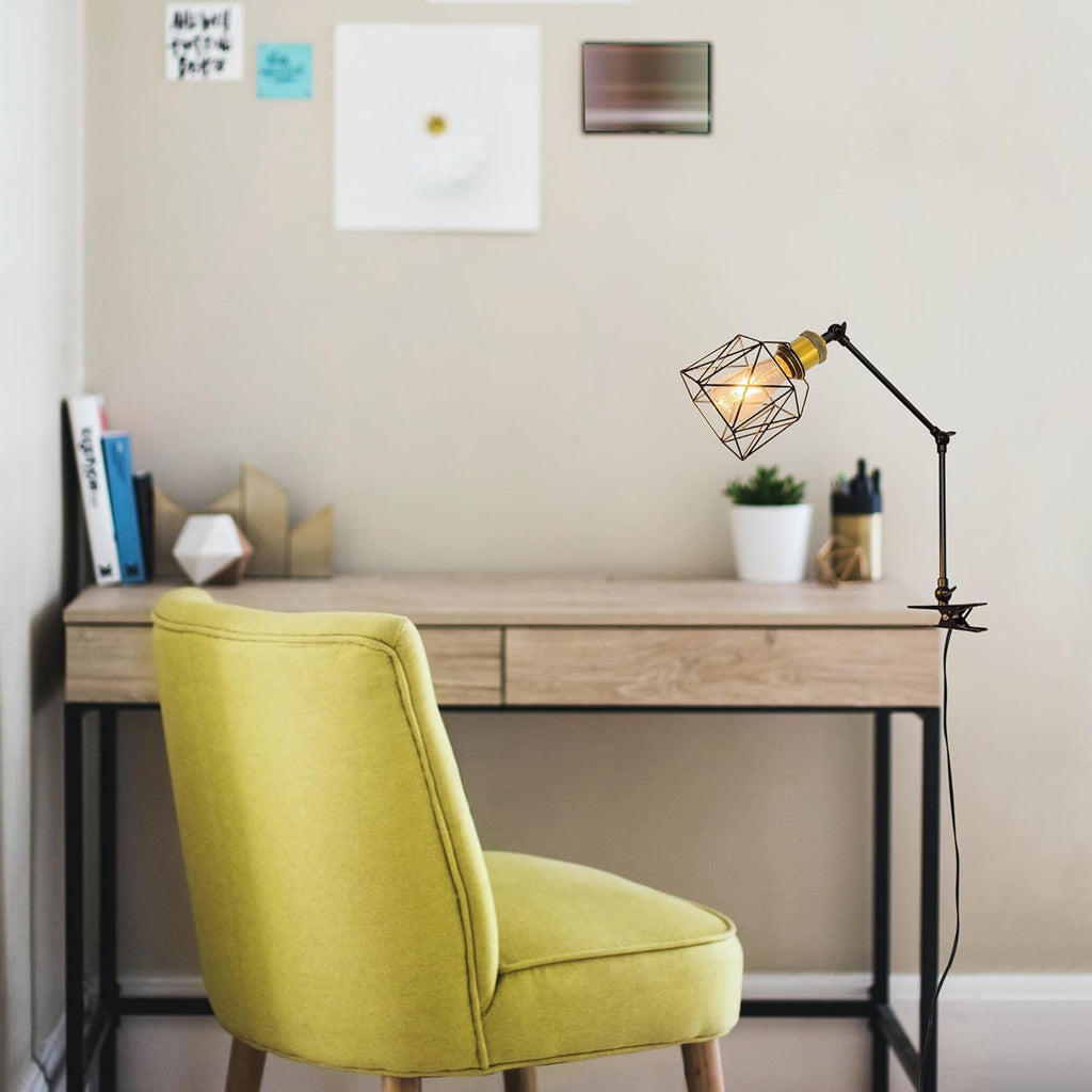 Kiven Plug-in Modern Clip-on Desk Lamp, 1-Light Nightstand Lamp with Flexible Arm, 8.2FT Plug in Cord, Decorative Clamp Lamp for Office Home Bookshelf Bedside Farmhouse Decor,Gold Finish