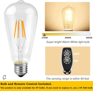 Kiven Cordless Bookshelf Lamp LED bulb with remote control, adjustable warm white light. On/off & brightness controls.