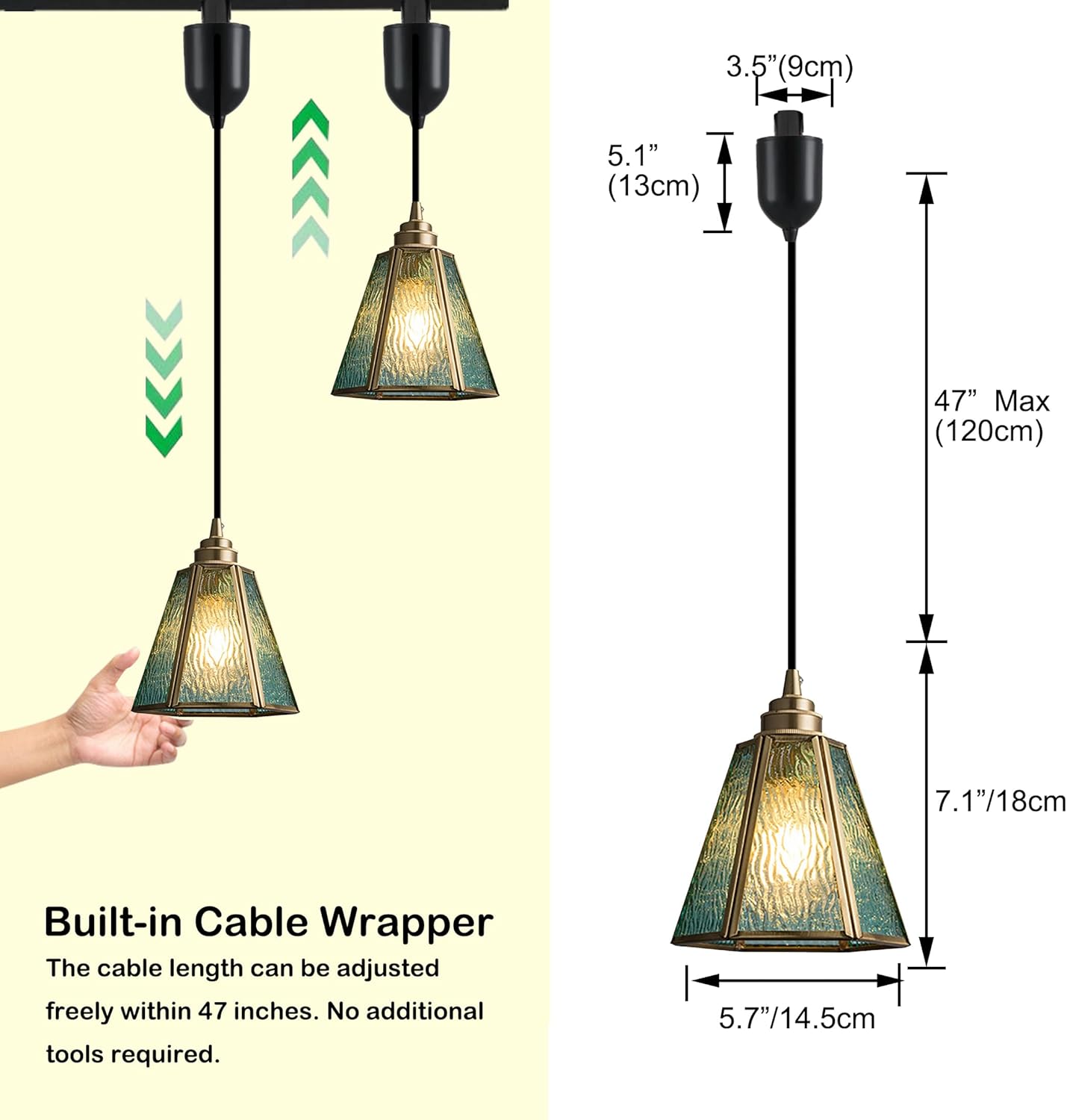 3-Lights Track Lighting Pendants Antiqued with Glass Lampshade Decorative for Kitchen Restaurant