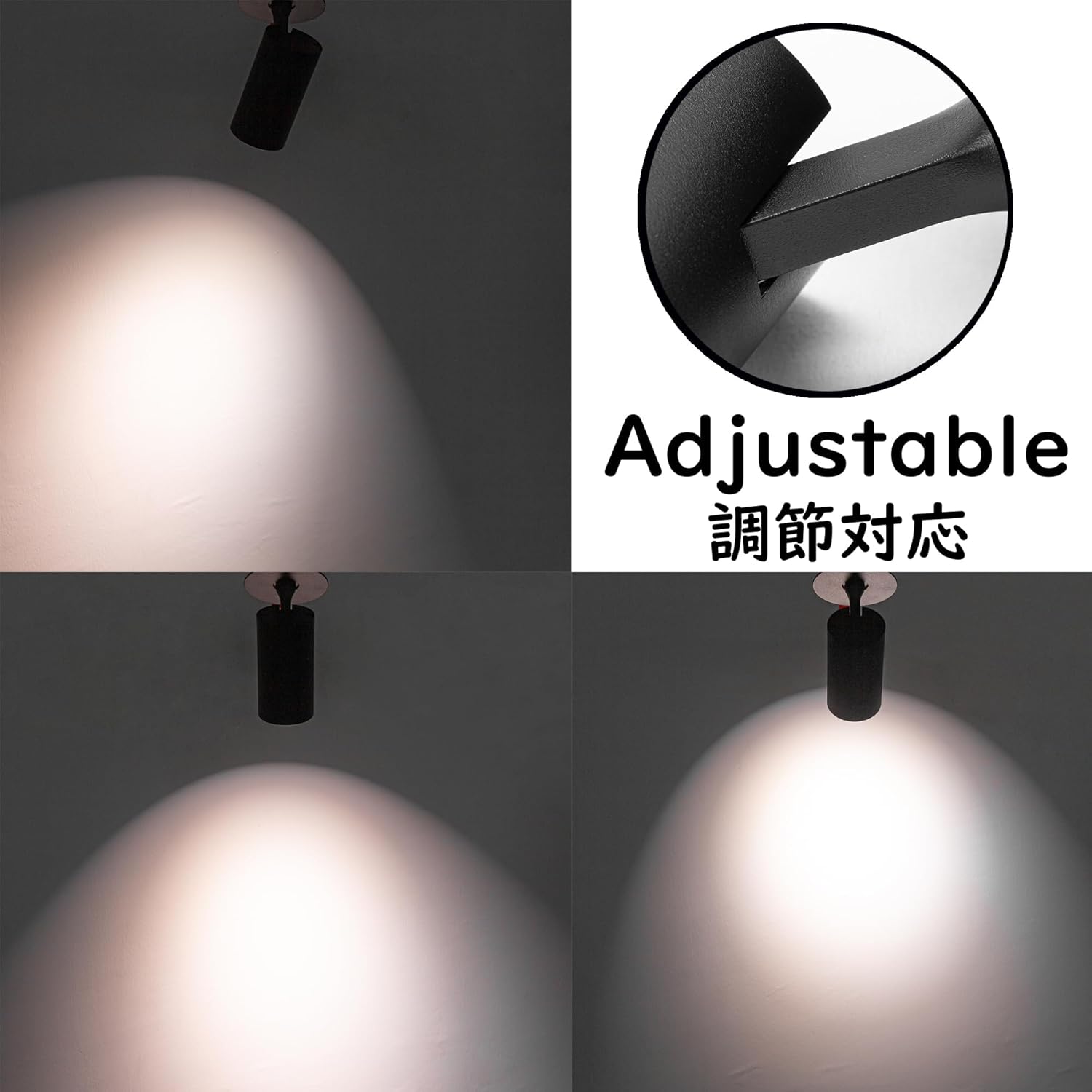 Adjustable black recessed LED ceiling spotlight, demonstrating dimming and color-changing features, perfect for art lighting.