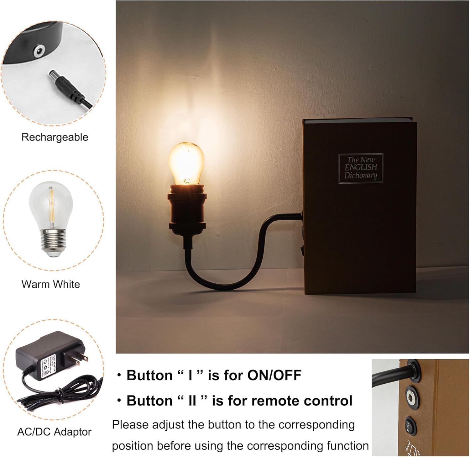 Kiven Cordless Bookshelf Lamp, Rechargeable Bookcase Lighting with Iron Lampshade, Farmhouse Decorative Bookend, Cordless Table Lamp for Bedside Bookshelf Cabinet Home Decor DZ0476-D