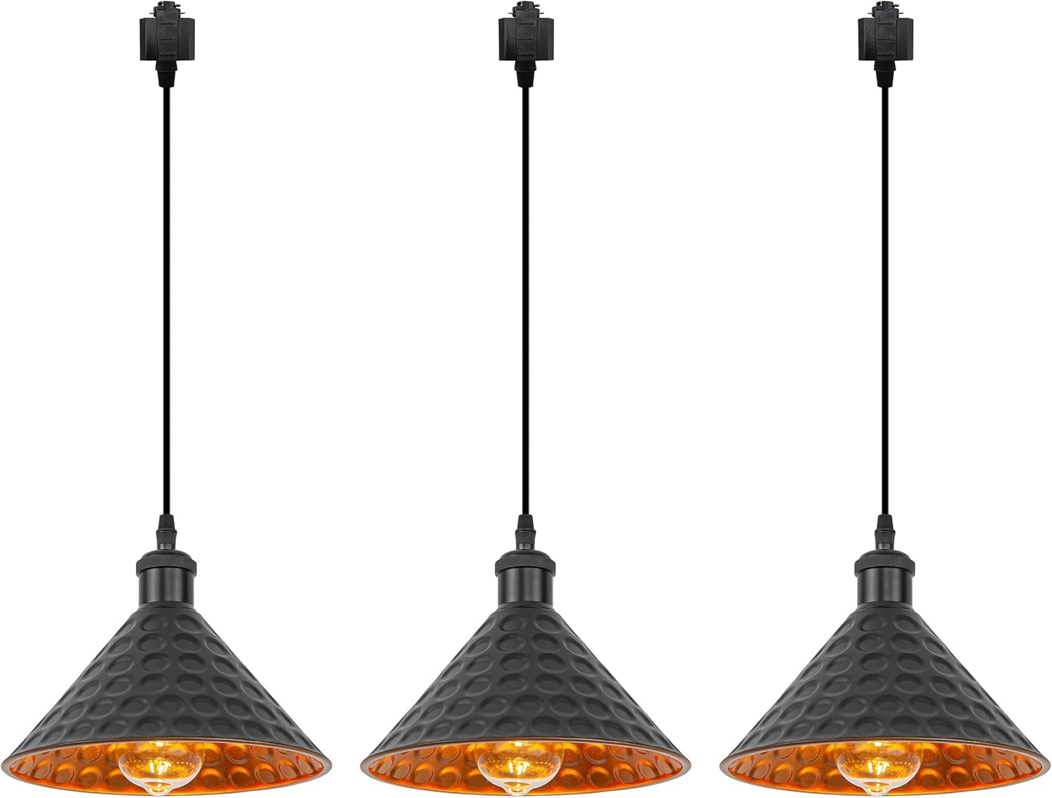 Kiven H-Type Track Lighting, 3-Light Modern Halo Track Pendant Light with Built-in Cable Wrapper, H Track Light Pedant Adjustable Length for Kitchen Shop, Black Finish, Gold Inner