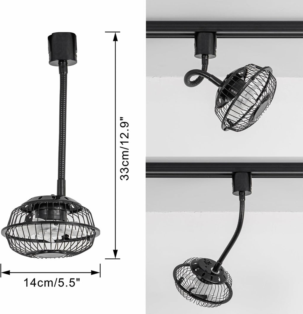 Track Mounted H-Type Ceiling Black Fan Flexible Adjustable Angle Simple Design For Home Indoors