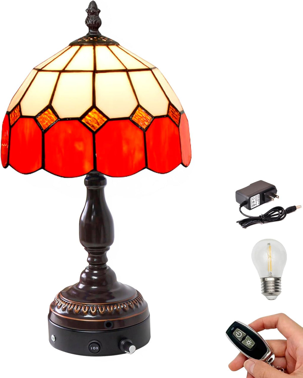 Kiven Cordless Table Lamp, Dimmable Bedside Lamps for Nightstand with Glass Lampshade, Tiffany-Style Rechargeable Desk Lamp for Reading Home Decor Bedside,1-Light