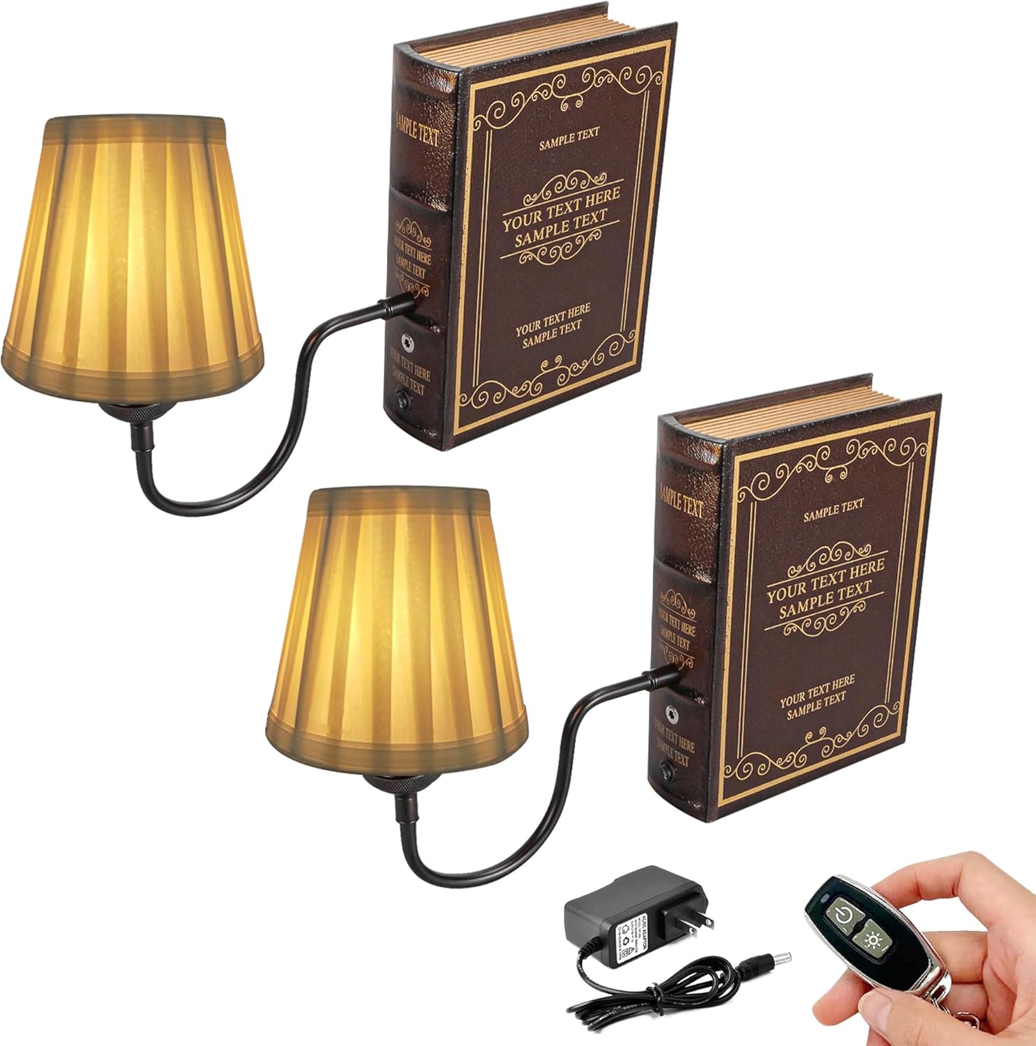 Kiven Cordless Bookshelf Lamp, Set of 2 Rechargeable Bookcase Lighting with Pink Fabric Lampshade, Farmhouse Decorative Bookend, Cordless Table Lamp for Bedside Bookshelf Home Decor