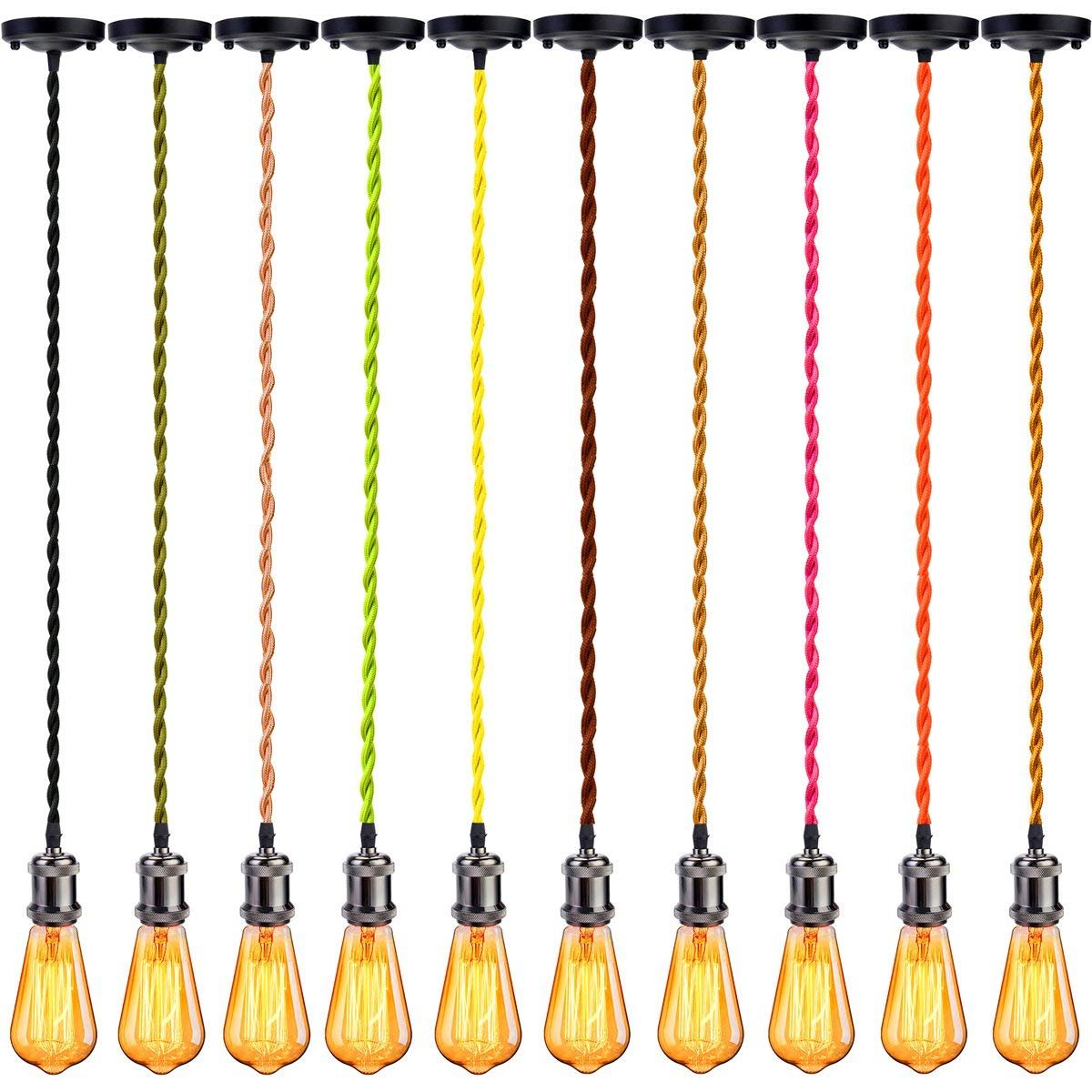 Kiven 328 Feet 2 Core Cloth Wire - Eight Color Options, Vintage Style Twisted Fabric Covered Lamp Cord for Hanging Pendants, Fans, etc (Gold)