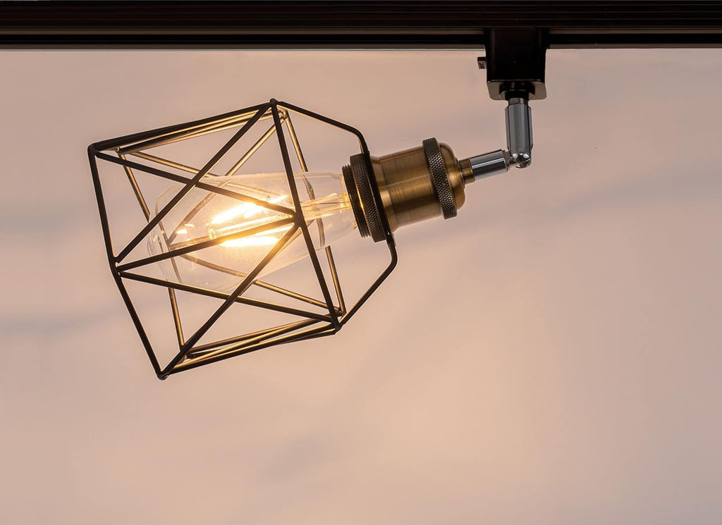 Kiven Industrial Track Head Lighting, Flexibly Rotatable Light Head with Black Metal Cage Shade,Dimmable H-Type Track Light for Kitchen Dining Room Bedroom Hallway or Bar,3-Light