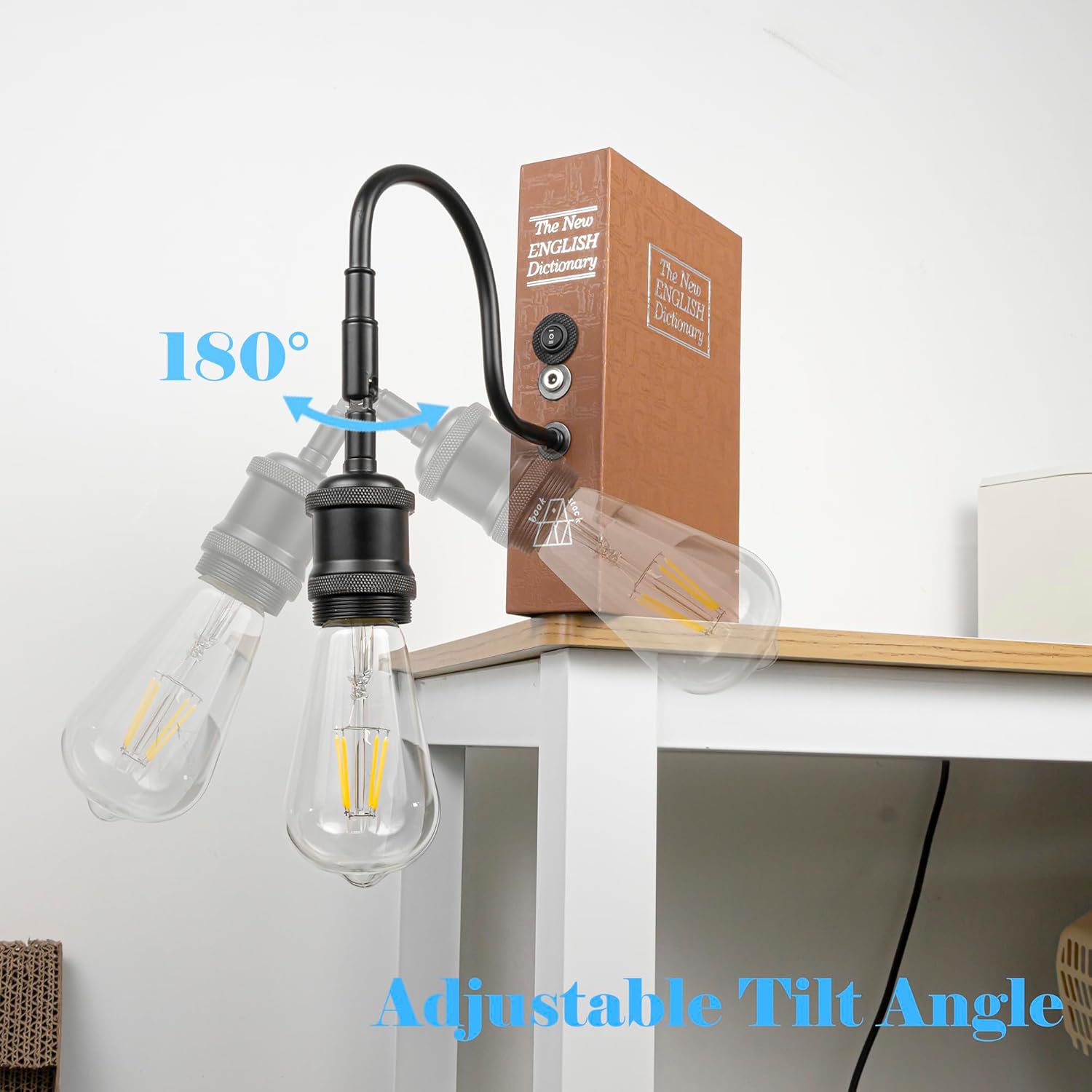 Kiven Cordless Bookshelf Lamp, 1-Light Rechargeable Bookcase Lighting with Iron Lampshade, Farmhouse Decorative Bookend, Cordless Table Lamp for Bedside Cabinet Bookshelf Home Decor,Black