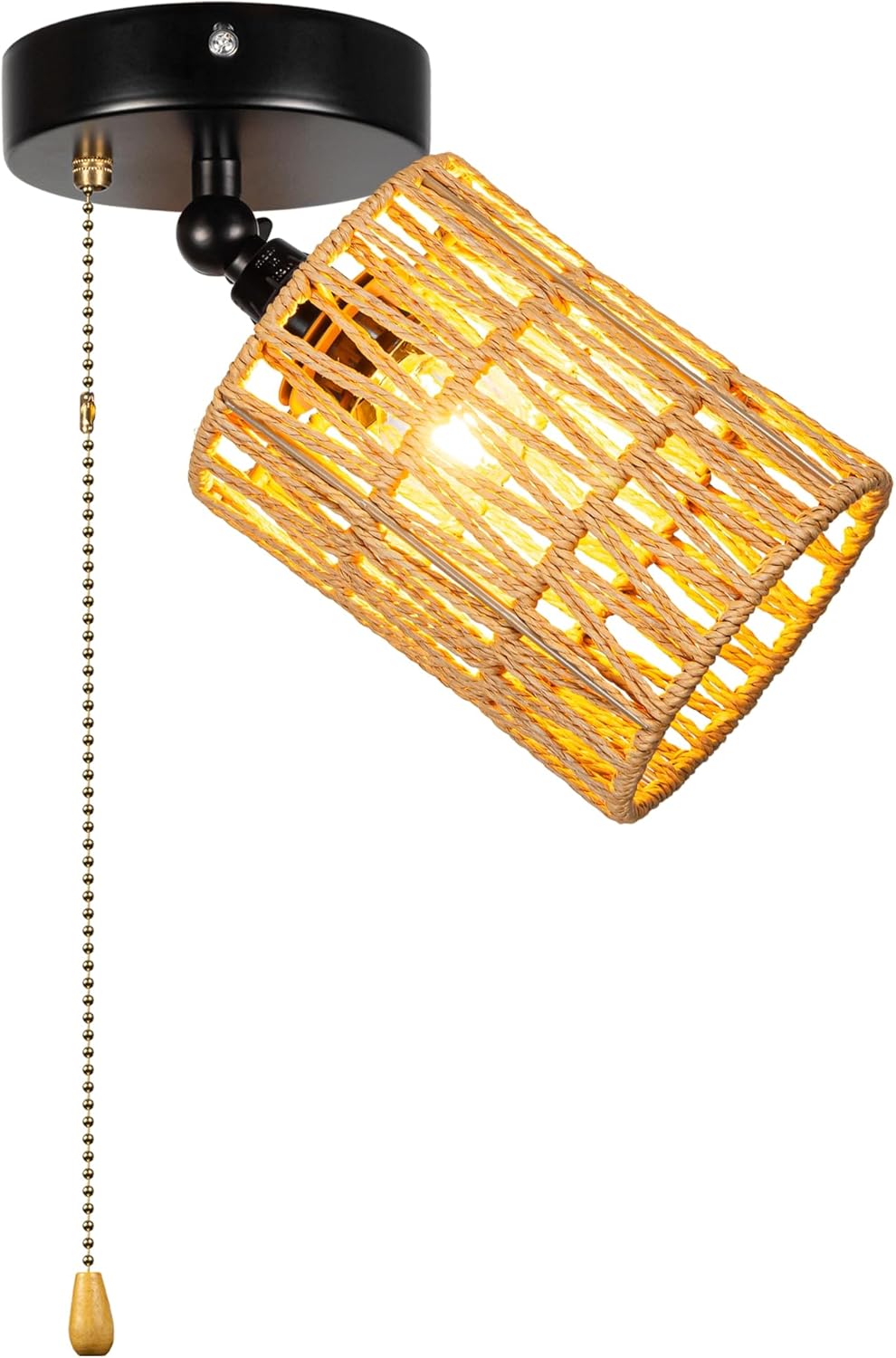 Kiven Adjustable Wall Light, Zipper Switch 12V RV Twine Natural Boho Hollow-Carved Designed Rattan Shade, E12 Socket Semi Flush Mount Interior Lighting Decorative for RV Camper Hallway 2 Pcs