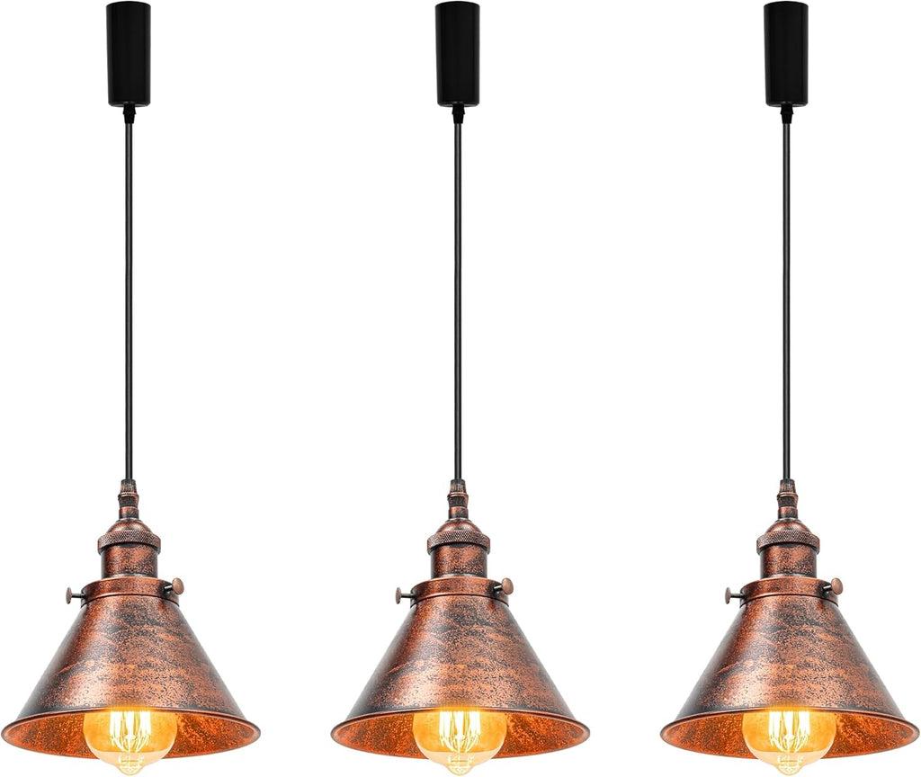 Pack of 3 Adjusted Wire Length H-Type Track Pendant Light 3.9 Ft Twisted Cord E26 Base Industrial Design Black Metal Pendant Light Fixture for Loft Aisle Bar(No Bulb & Track Lighting Rails)