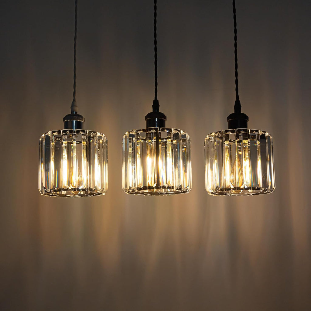 H-Type Track Lighting Pendants, 3-Light h Track Pendant Lights with Crystal Lampshade, H Track Light Pedant for Kitchen Island Home Cafe, Cord Length Customization,Black Finish Socket