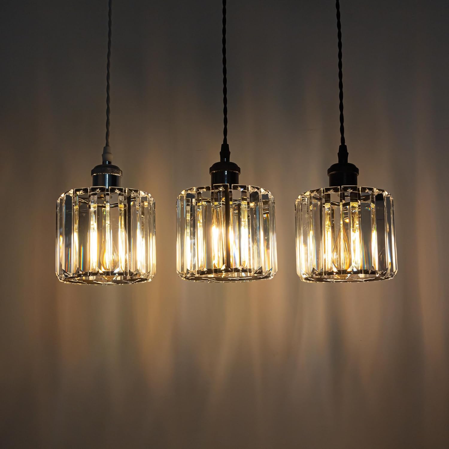 H-Type Track Lighting Pendants, 3-Light h Track Pendant Lights with Crystal Lampshade, H Track Light Pedant for Kitchen Island Home Cafe, Cord Length Customization,Black Finish Socket