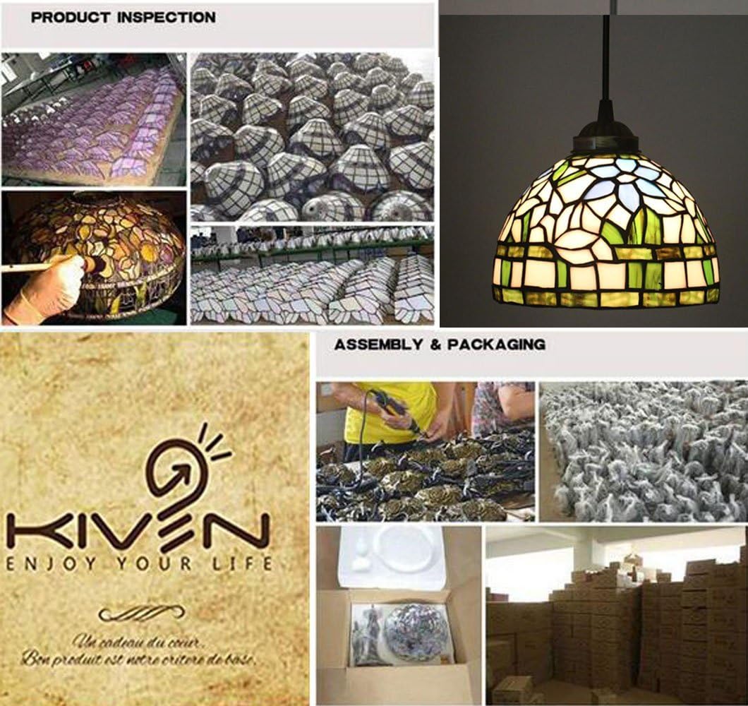 Kiven Tiffany pendant production overview, showcasing stained glass shades and brown H-Type track lighting fixture.