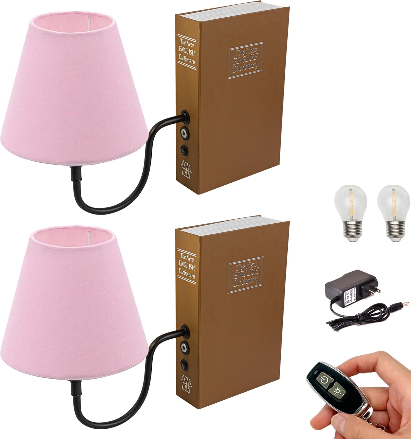 Kiven Cordless Table Lamp, Set of 2 Rechargeable Bookshelf Lamp with Gray Fabric Lampshade, Farmhouse Decorative Bookend, Cordless Lamp for Office Home Decor Bedside Bookshelf