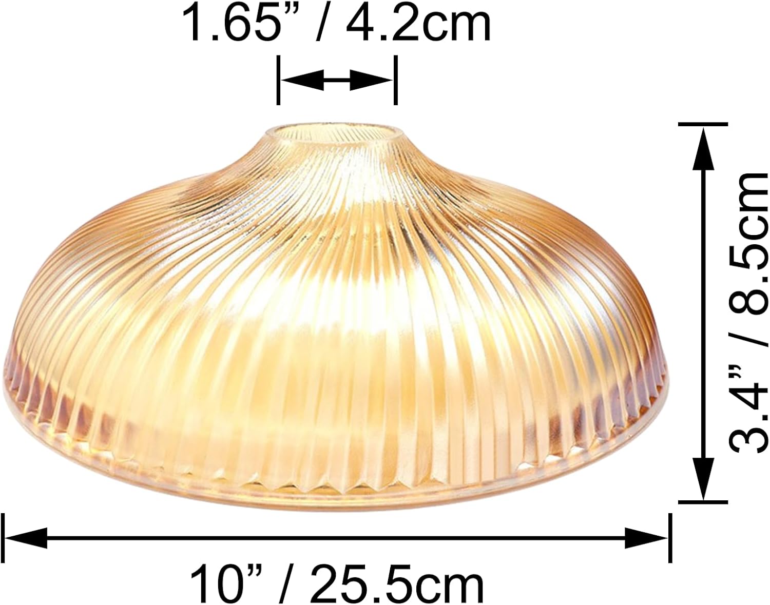 Kiven 1-Pack 10" Clear Amber Glass Scalloped Lamp Shade Replacement, Brown Ribbed Glass Lampshade Cover, DIY Torchiere Shade Decorative for Pendant Light Table Lamp Swag Ceiling Lamp Wall Sconce