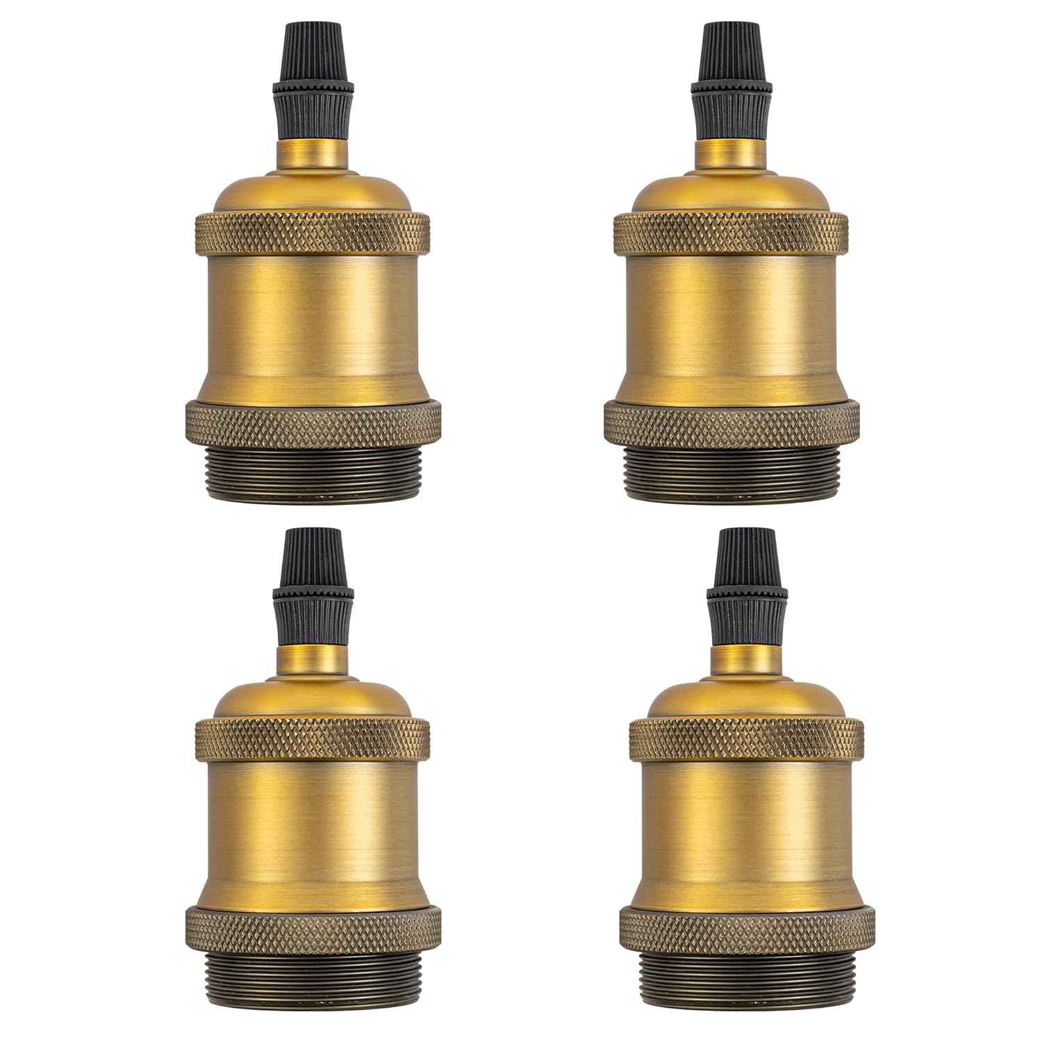 Kiven4Pcs Vintage Industrial E26 Lamp Socket with Rotated Switch Edison Retro Mini Lamp Holder for Decorative DIY Lighting Black Color