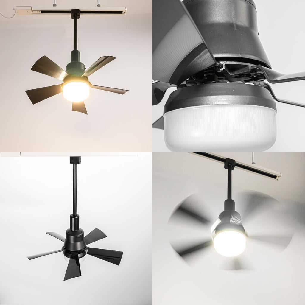 Modern Track Ceiling Fan with Light, Remote Control Dimmable, H Type, Black/White, for Kitchen & Living Spaces