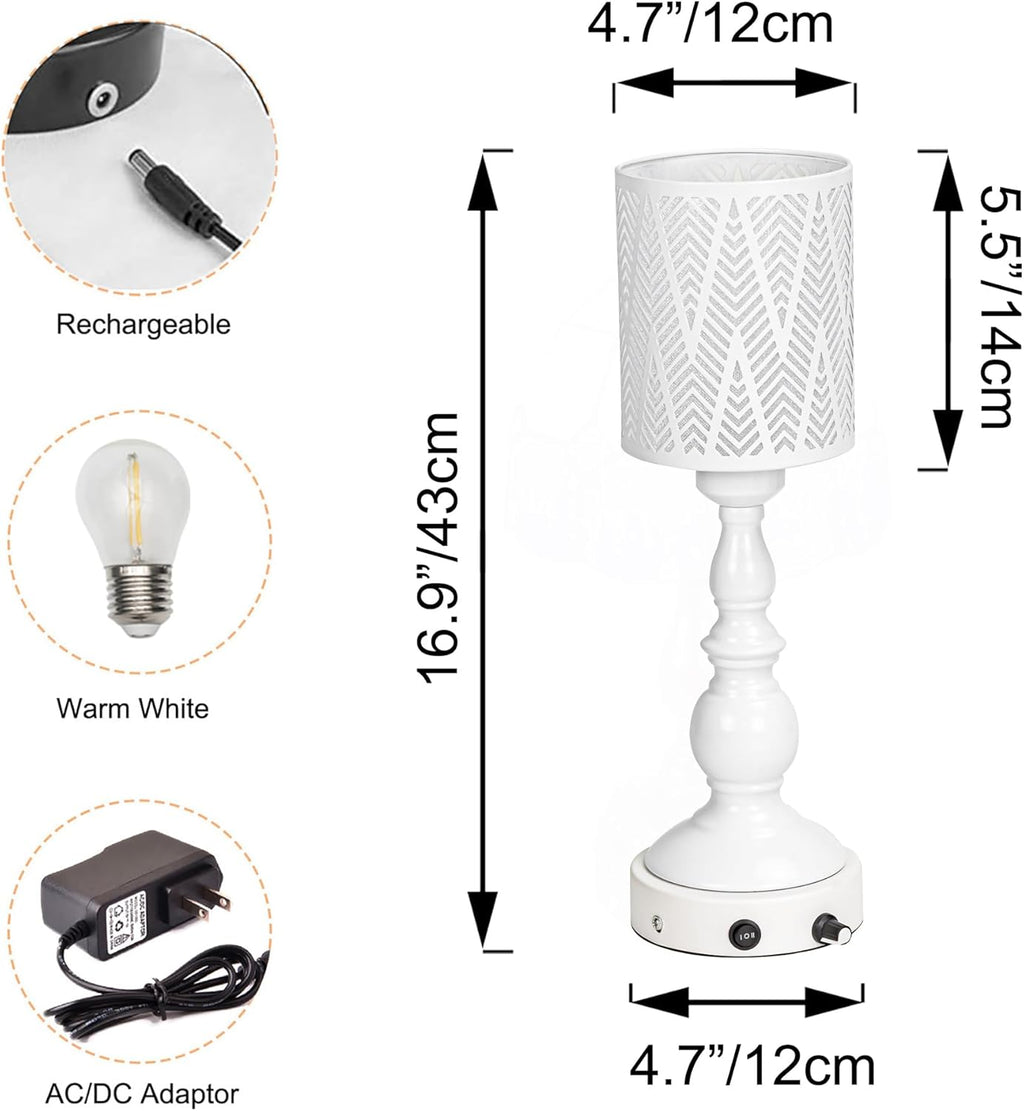 Kiven Cordless Table Lamp,Dimmable Rustic Farmhouse Bedside Desk Lamps with Metal Lampshade,2700K Warm White, Rechargeable Nightstand Lamp for Office Home Decor Bedside DZ0479
